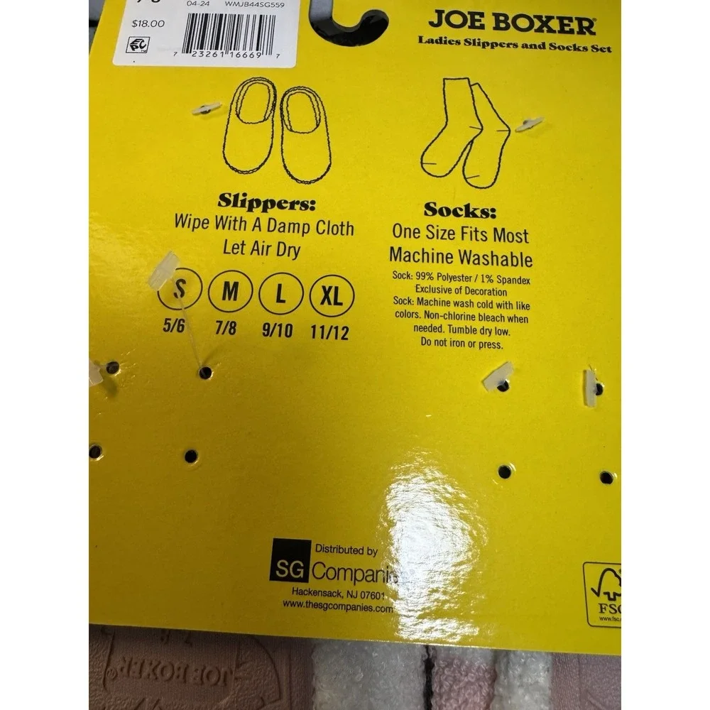 NIB Joe Boxer Pink White Checkered Slippers and Socks Set Medium 7/8 - Picture 6 of 7
